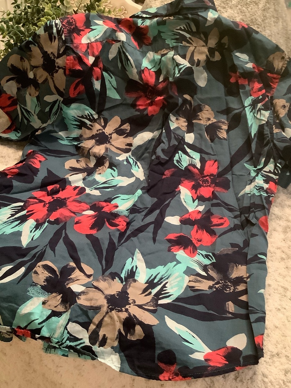 Banana Republic Tropical Red Teal Floral Dress Shirt Size L slim fit NWT Cotton - Picture 9 of 14